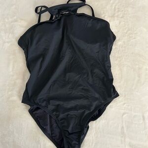 La Blanca Black One-Piece Halter Swimsuit